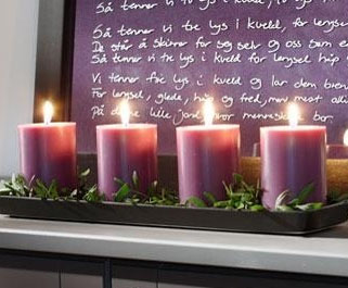 Advent Purple Candles on Mantel