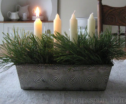 Advent White Candles and Pine