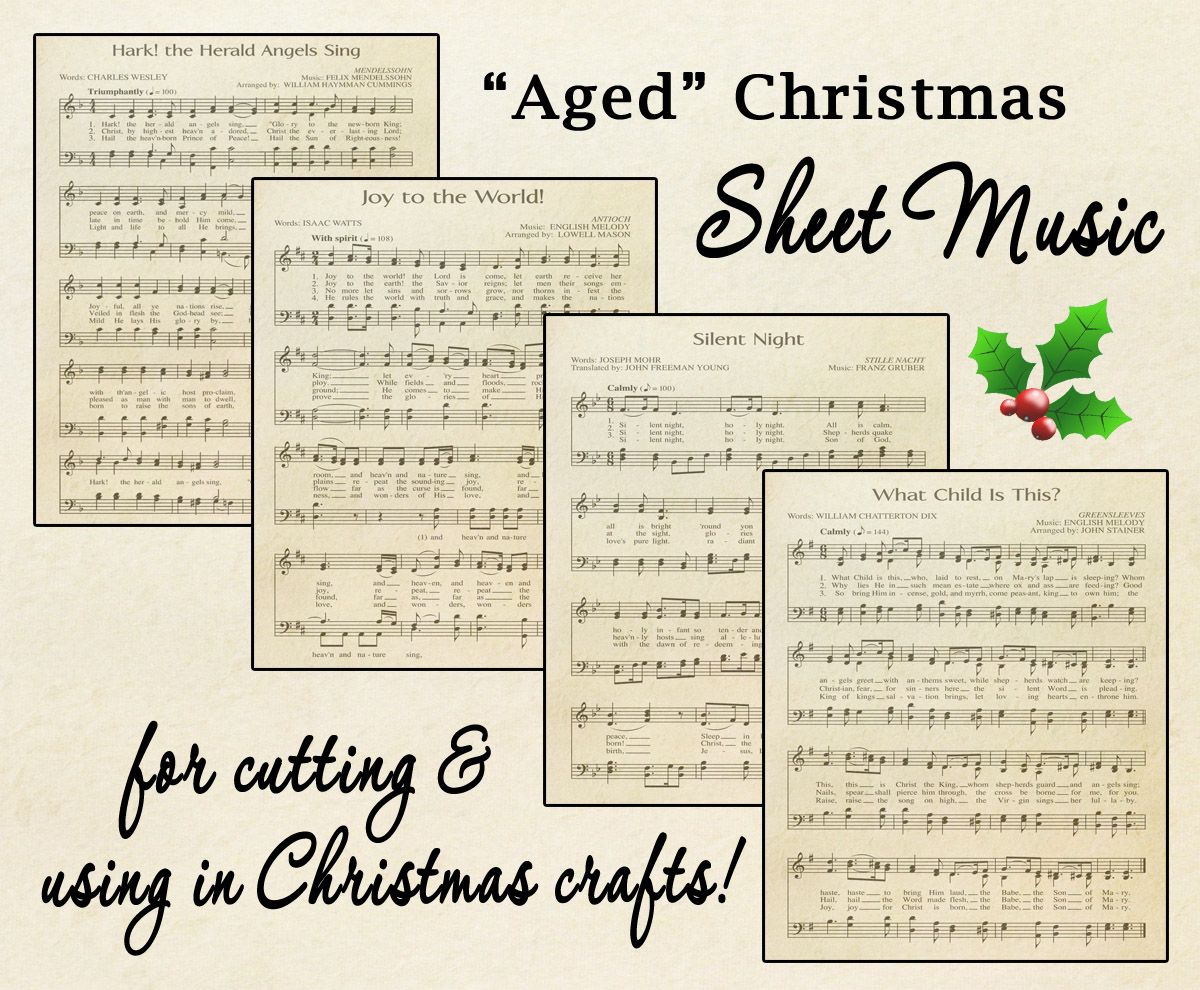 Free Printable Aged Music Sheets for Christmas