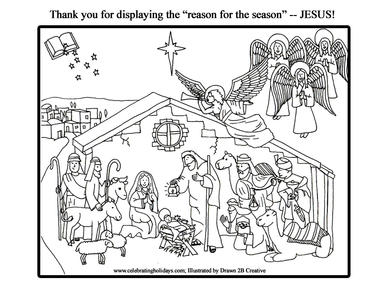 Free Nativity Coloring Page with Words