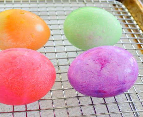 Dry Easter Eggs on a Cooling Rack