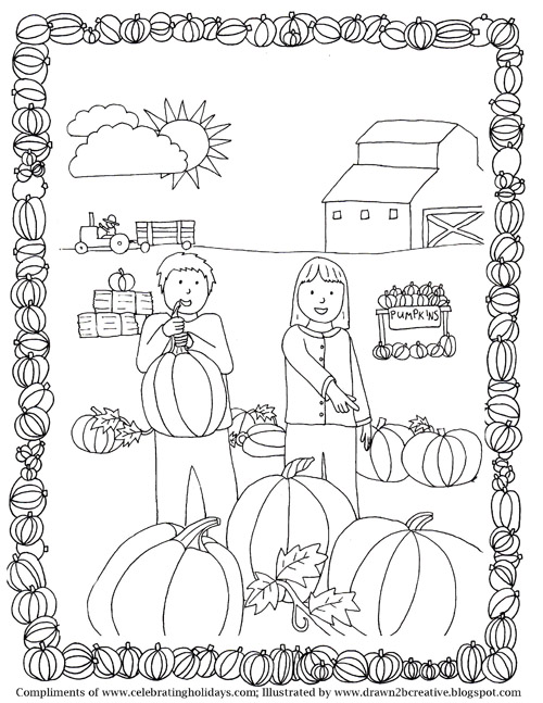 Pumpkin Carving Coloring Page with Borders 1