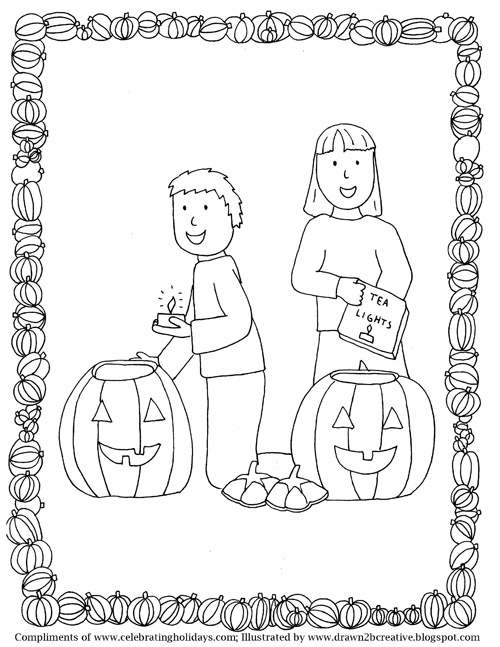 Pumpkin Carving Coloring with Borders Page 4