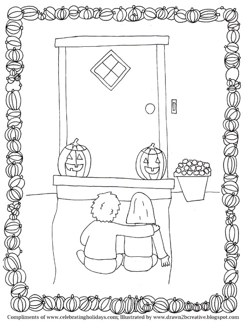 Pumpkin Carving Coloring Page with Borders 5