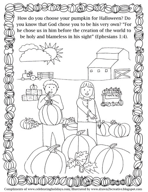 Pumpkin Carving Coloring Page with Verses 1