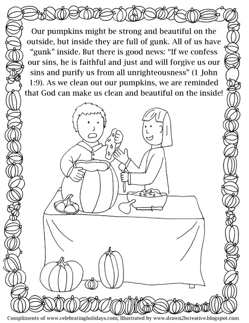 Pumpkin Carving Coloring Page with Verses 2
