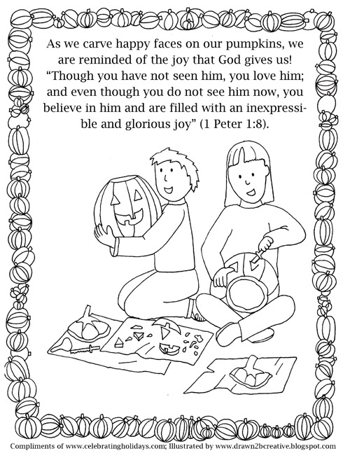 Pumpkin Carving Coloring Page with Verses 3