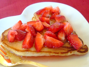 Heart Pancakes with Fresh Strawberry Syrup Recipe