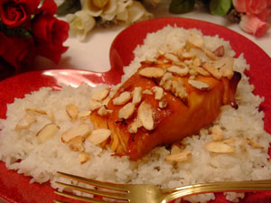 Teriyaki Salmon w/ Sugared Almonds Recipe