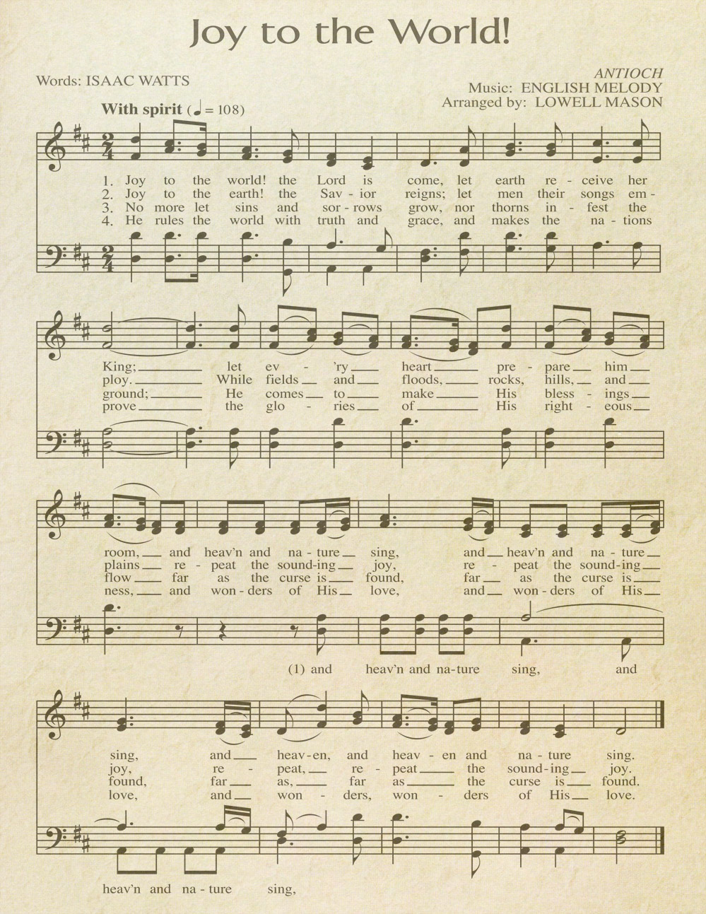 Joy to the World "Aged" Sheet Music